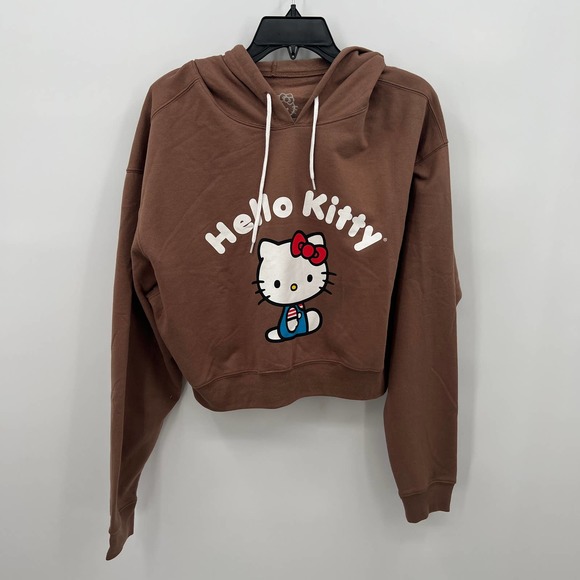 Sanrio Tops - Hello Kitty by Sanrio Women's Brown Cropped Hooded Sweatshirt Size XL